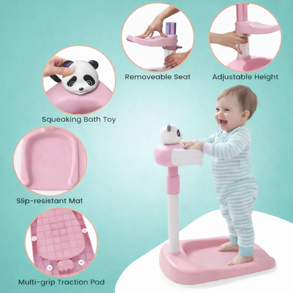 Baby Shower Stand with Built-in Seat and Bath Toy | Baby Bath Stand Height-Adjustable Washing Stand for Toddlers 6-36 Monts