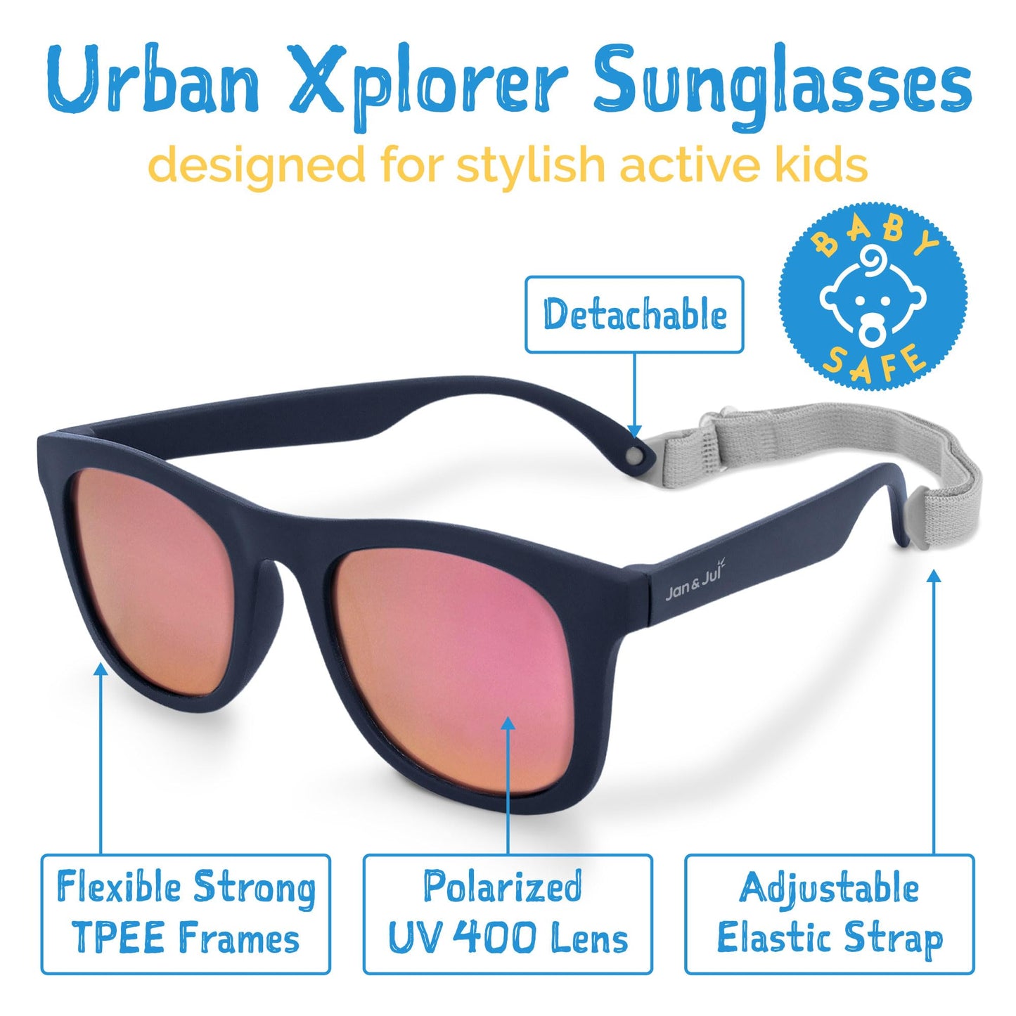 JAN & JUL Baby Toddler Kids’ Flexible UV-400 Polarized Sun-glasses with Strap for Girls Boys