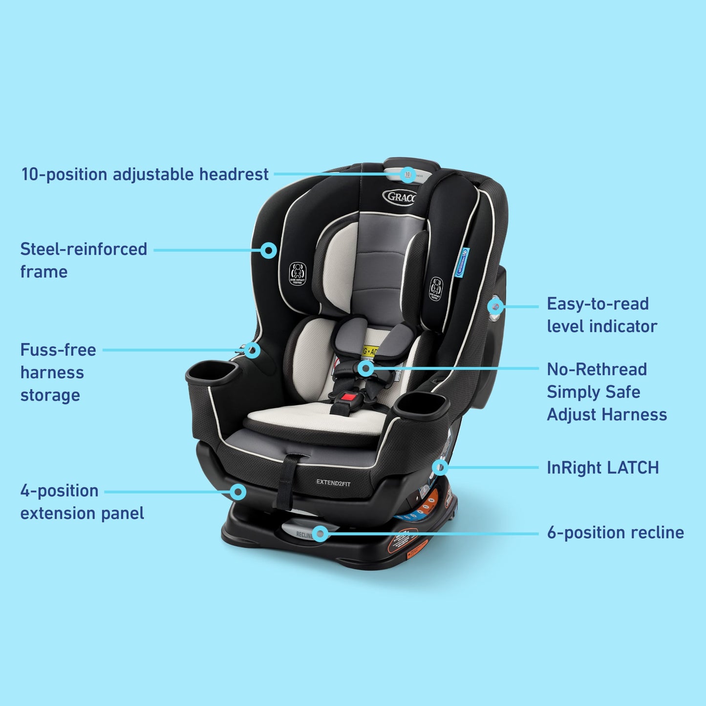 Graco Extend2Fit 3-in-1 Convertible Car Seat, 3 Modes – Rear Facing, Forward Facing Baby Car Seat and Highback Booster Seat, Adjustable Extension Panel for Extra Legroom, Cullen