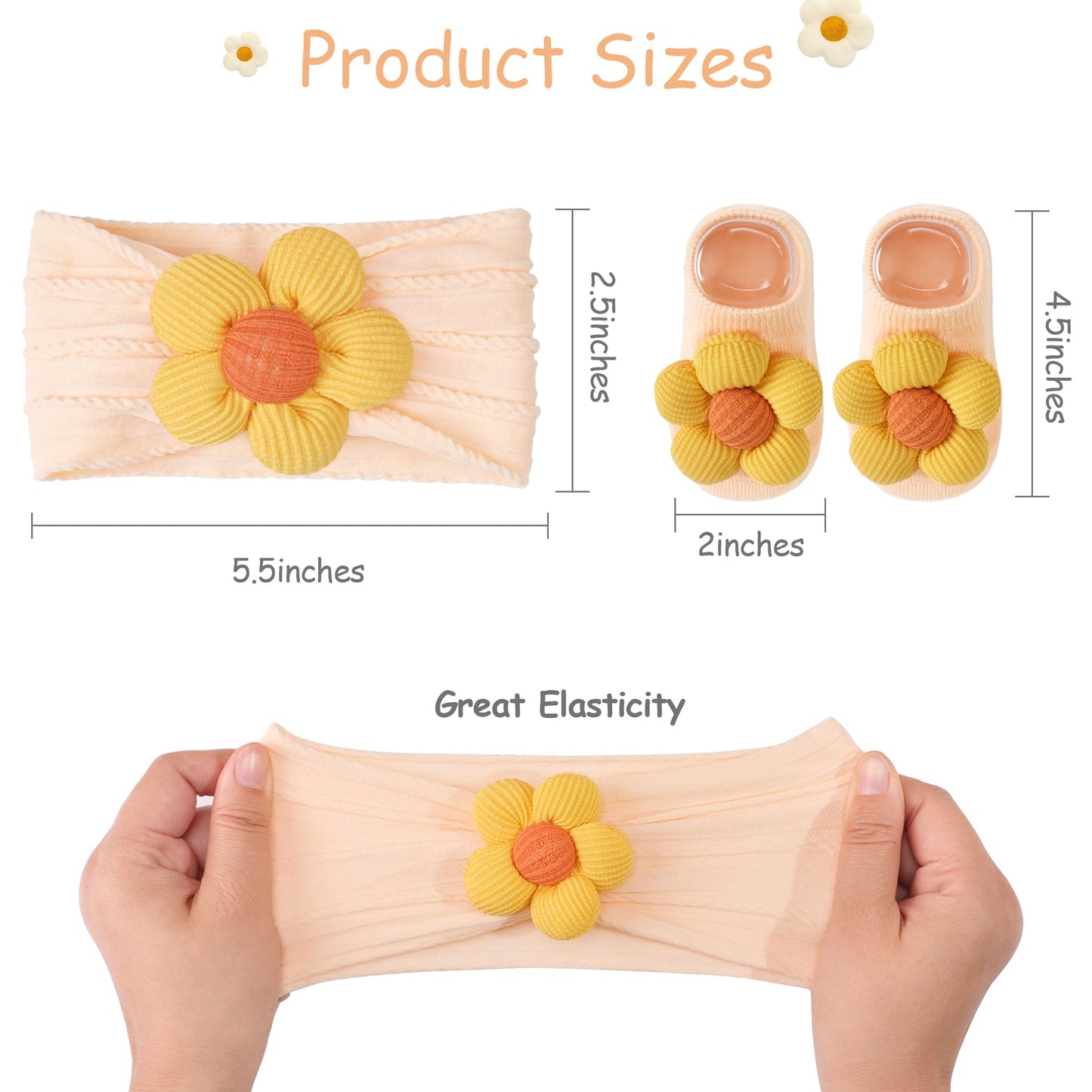 CÉLLOT 5 Pcs Baby Flower Headbands Baby Girls Nylon Headbands Soft Hairbands Hair Accessories for Newborn Infant Toddler Kids