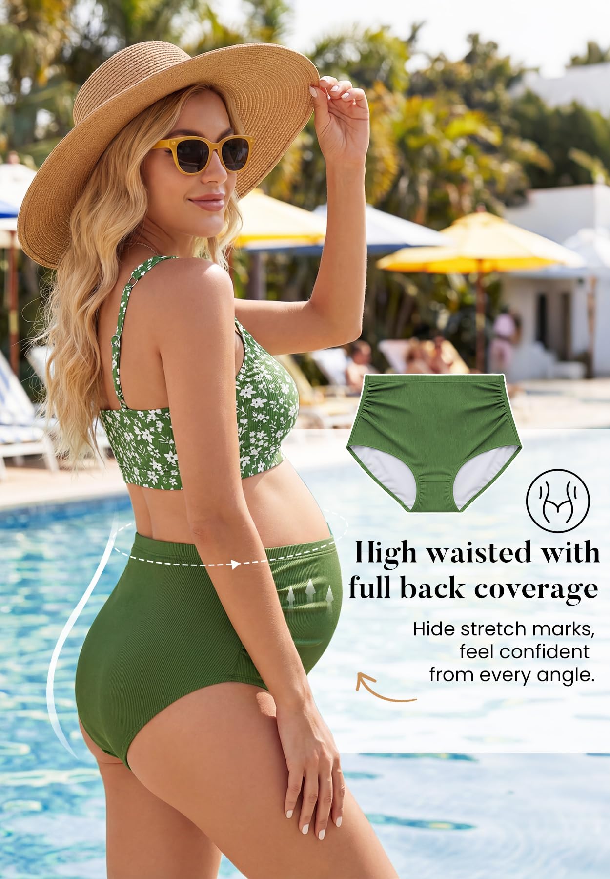Zando High Waist Maternity Swimsuit Two Piece Pregnancy Swimwear Bikini Bathing Suits for Women Maternity Swimsuits