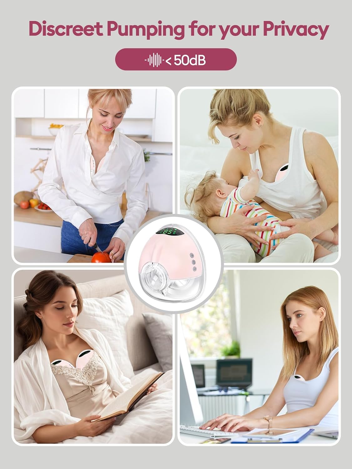 Hands Free Breast Pump, Wearable Breastfeeding Pump with 4 Mode & 9 Level, Strong Suction, Painless, Anti-Backflow, BPA Free, Portable Electric Breast Pumps with 17/19/21/24MM Flanges