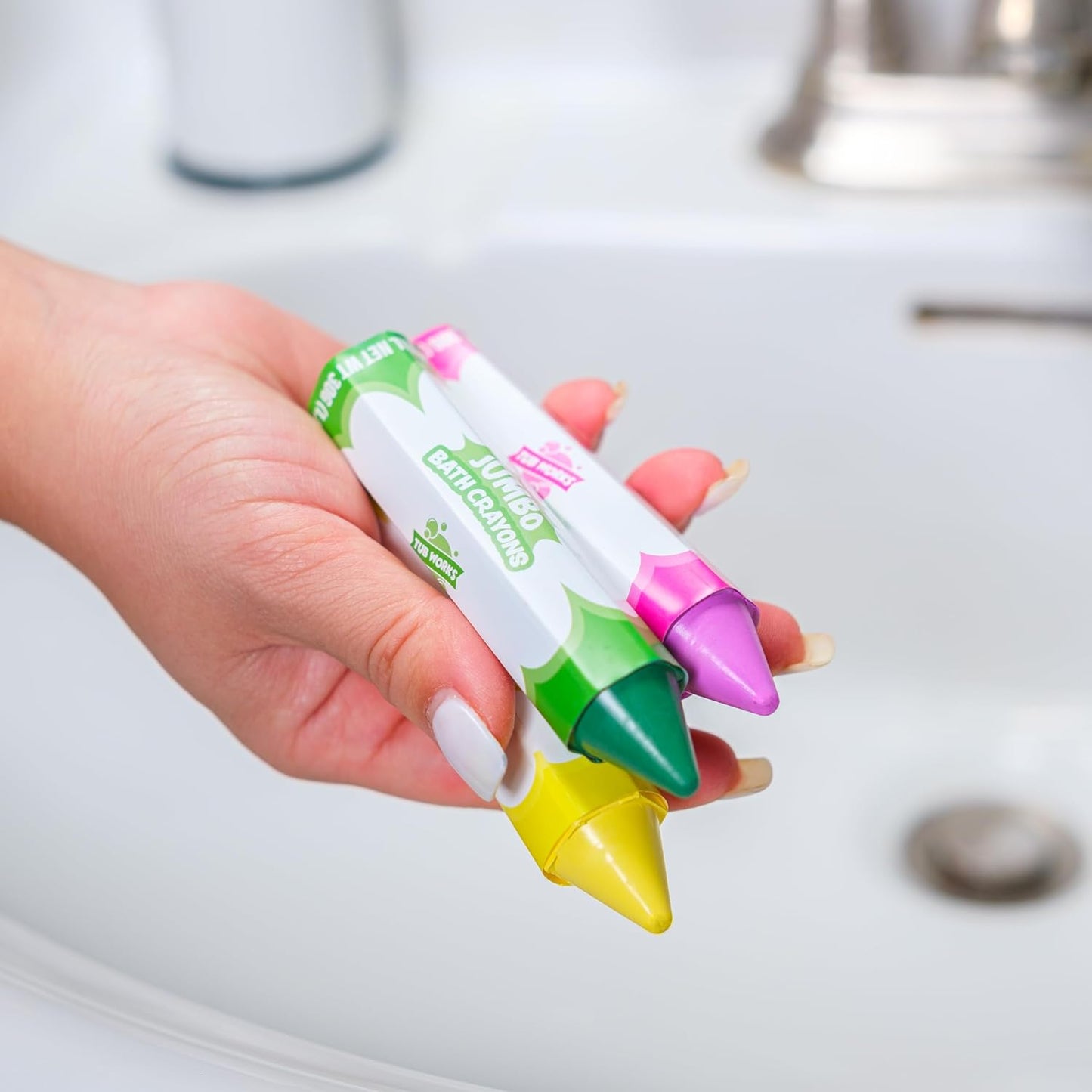 Tub Works® Smooth™ Jumbo Bath Crayons Bath Toy | Nontoxic, Washable Bath Crayons for Toddlers & Kids | Unique Formula Draws Smoothly & Vividly on Wet & Dry Tub Walls | Large, Easy-Grip Bathtub Crayons