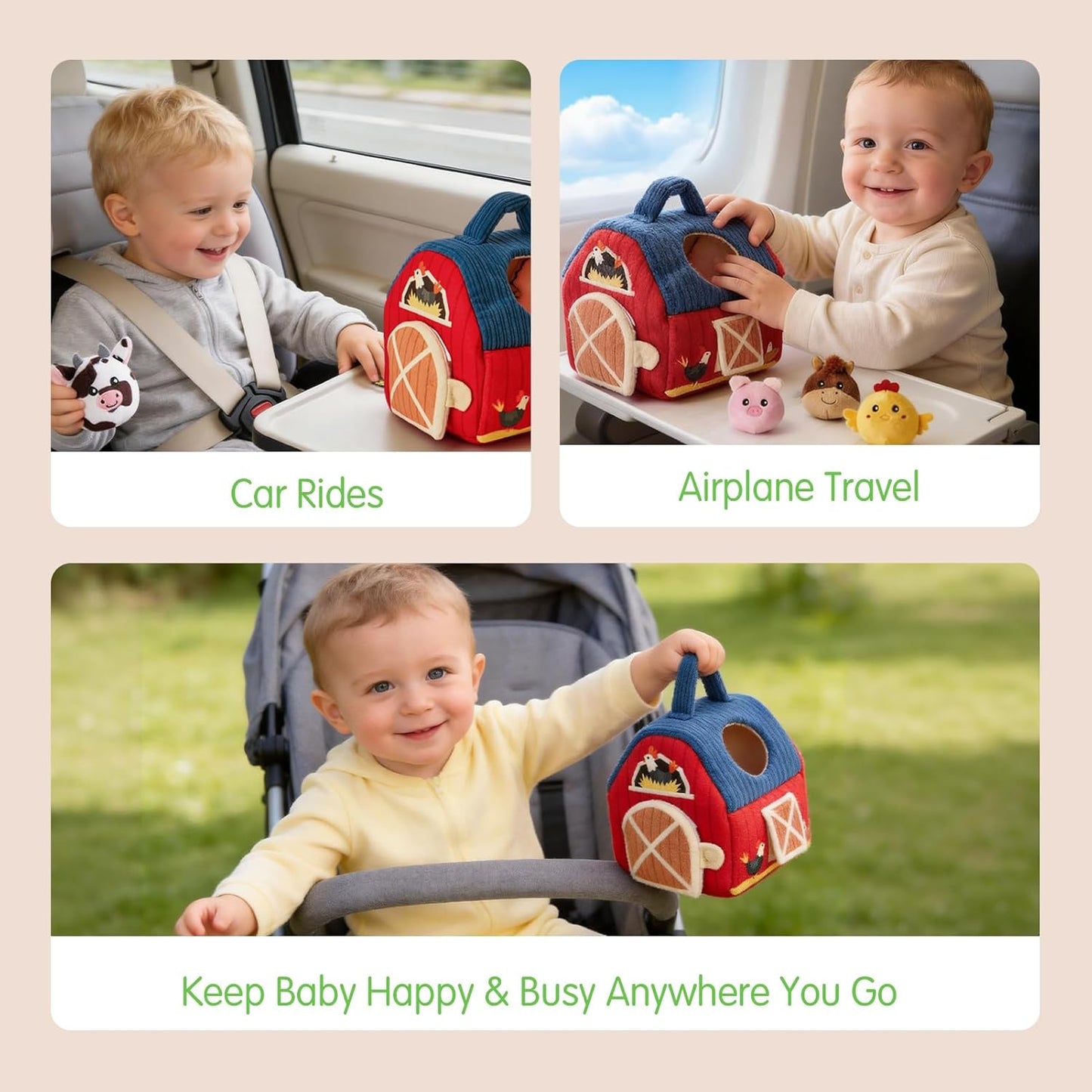 hahaland Baby Toys 6-12 Months - Surprise Barn Stuffed Farm Animals, Rattle, Crinkle, Mirror, Montessori Toys for 6 Month Old Sensory Balls 1-3, Baby Boy Gifts, Farm Plush Toys for Babies Travel Toy