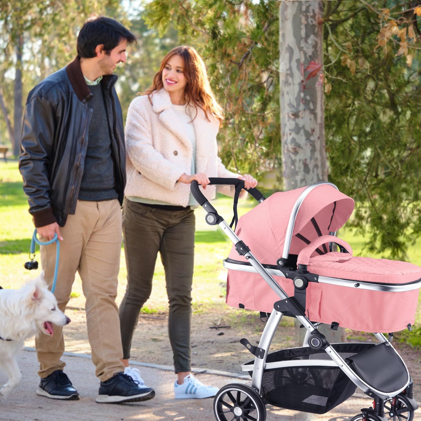 Hagaday Baby Stroller, 2-in-1 Reversible Toddler Seat with Bassinet Mode, Foldable Infant Stroller with Canopy, One Button Brake, Adjustable Handle, Newborn Pushchair(Blue)