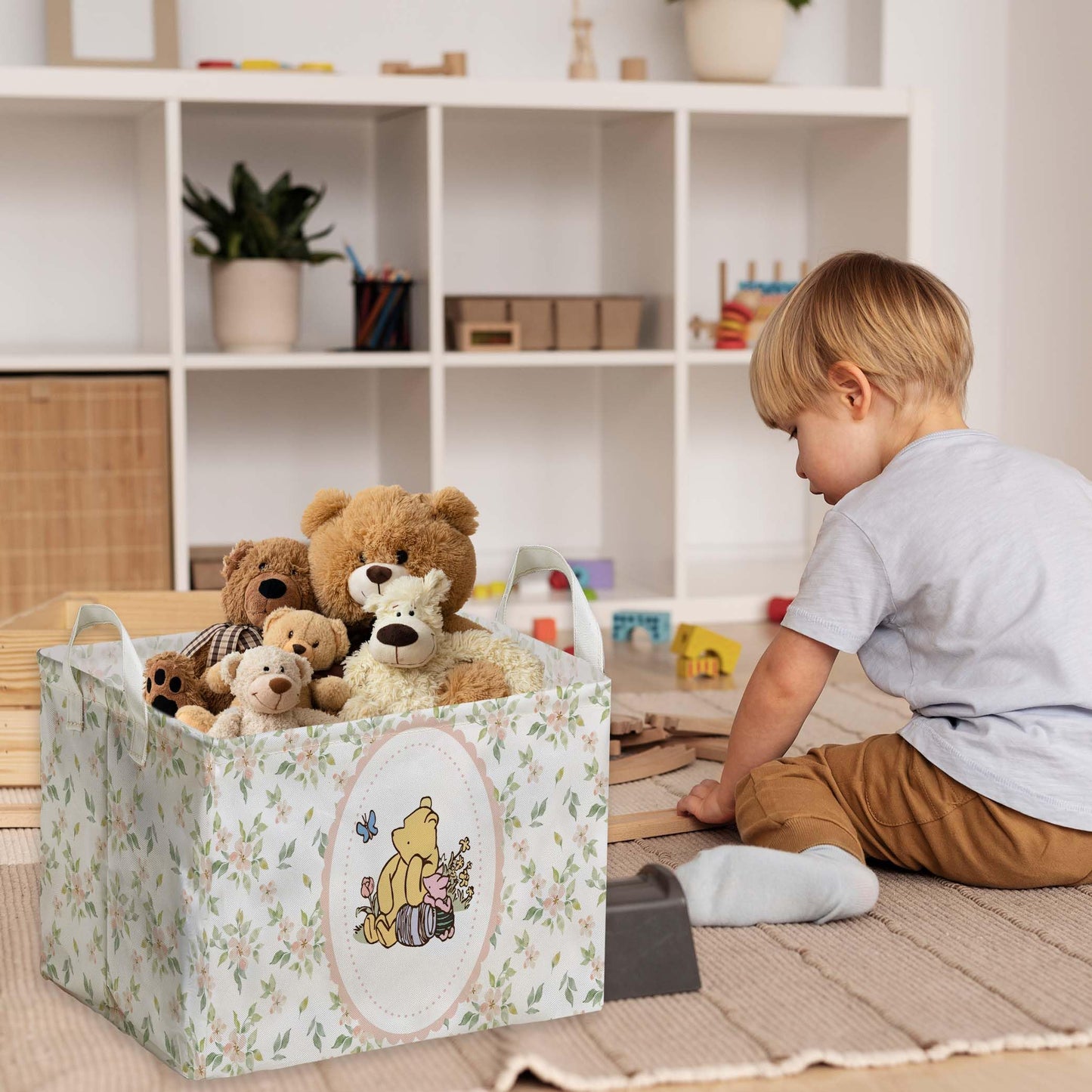 Winnie Nursery Decor, the Pooh Baby Stuff, Winnie Storage Nursery Basket, Large squarecanvas Laundry Hamper With A Waterproof PECoating, Foldable, Toys Bin, Baby Nursery HamperDecor, Star