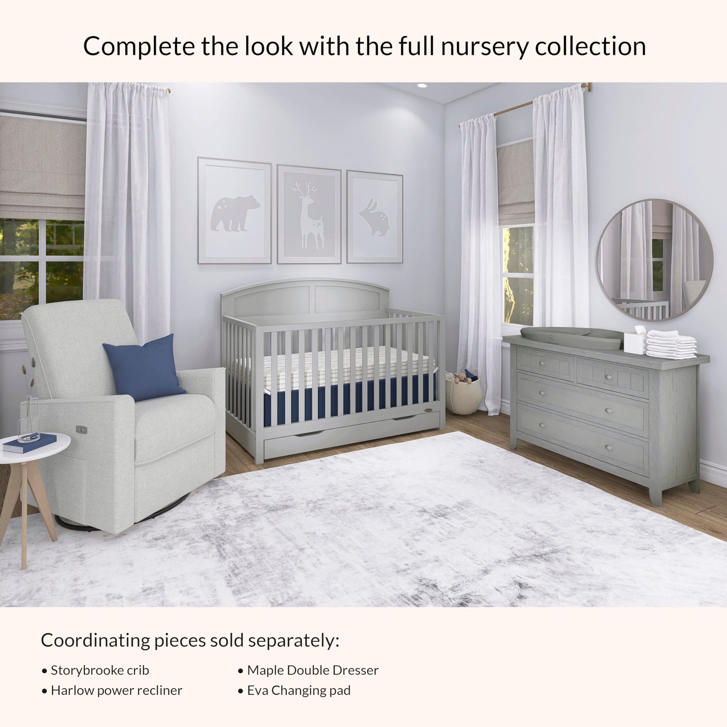 Dream On Me Storybrooke 5-in-1 Convertible Full-Size Crib with Under Drawer, White, GreenGuard Gold & JPMA, Convert to Toddler, Day & Full-Size Bed, 3 Mattress Heights, Sustainable Pinewood