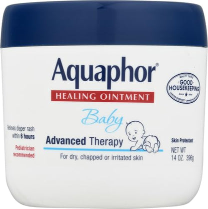 Aquaphor Baby Healing Ointment Advanced Therapy Skin Protectant for Chapped or Dry Skin, Drool Rash and Diaper Rash Ointment, 14 Oz Jar