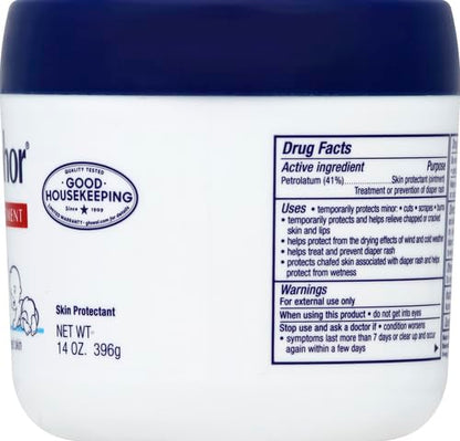 Aquaphor Baby Healing Ointment Advanced Therapy Skin Protectant for Chapped or Dry Skin, Drool Rash and Diaper Rash Ointment, 14 Oz Jar