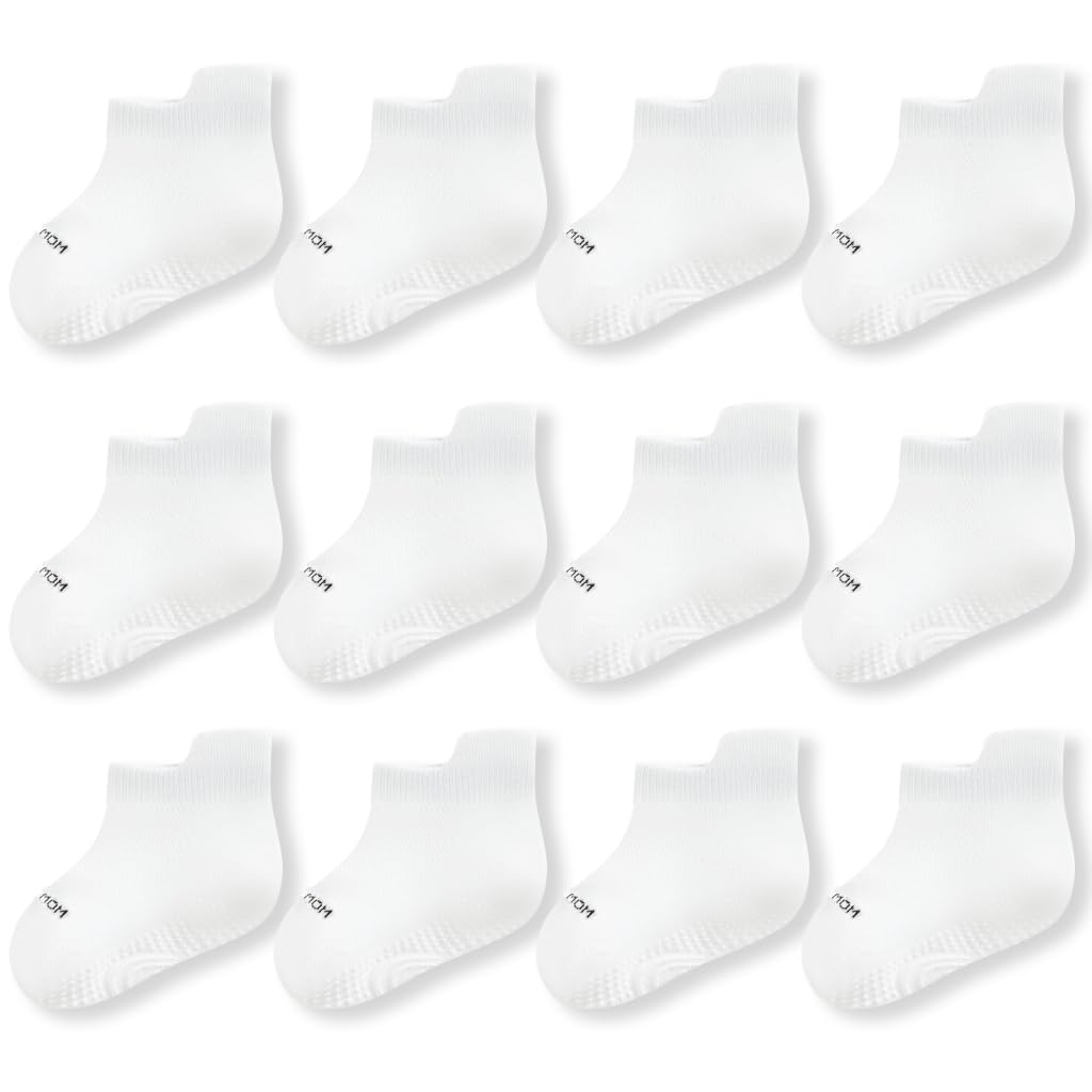 Bamboo Baby Non Slip Ankle Socks - Soft Cotton for Sensitive Skin (6 Pairs, Mixed Colors, Infants-Toddlers-Kids)