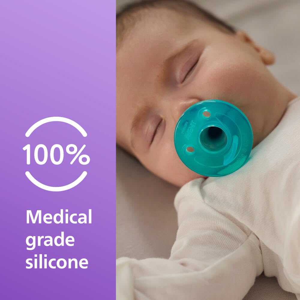 Philips Avent Soothie Baby Pacifiers - 100% Silicone Pacifiers for Babies 0-3 Months, One-Piece Design, BPA-Free, Extra Durable, Green, 4 Pack, Model SCF190/41