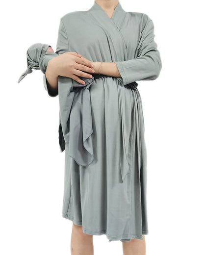 SUFEINI Maternity Robe and Matching Baby Swaddle Blanket Set, Mommy Robe with Receiving Blanket Girls Boys Sleepwear