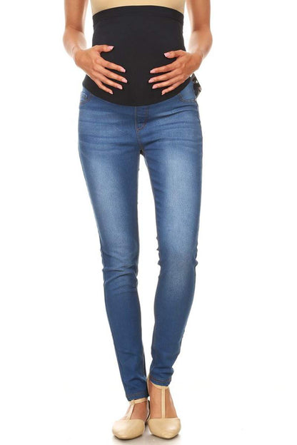 Women's Maternity Jeans Jeggings Full-Panel Pull-On Ripped Distressed Stretchy Skinny Denim Pant