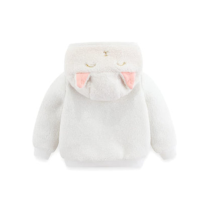Newborn Infant Baby Boys Girls Cartoon Fleece Hooded Jacket Coat with Ears Warm Todder Kids Outwear Coat Zipper Up 0-6Y
