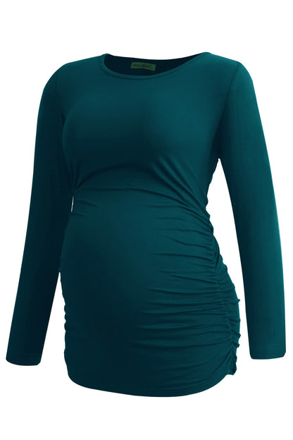Smallshow Women's 4 Pack Maternity Shirts Long Sleeve Ruched Pregnancy Clothes Tops