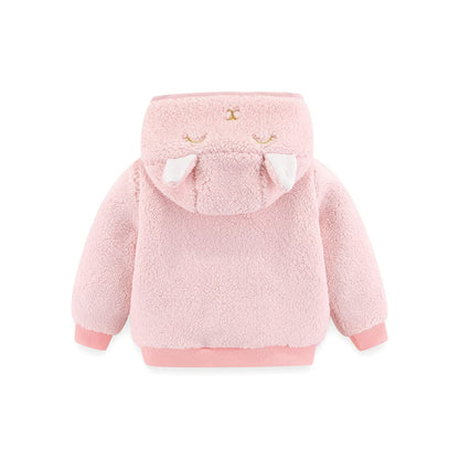 Newborn Infant Baby Boys Girls Cartoon Fleece Hooded Jacket Coat with Ears Warm Todder Kids Outwear Coat Zipper Up 0-6Y