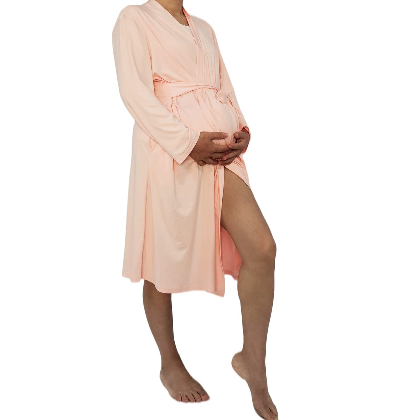 SUFEINI Maternity Robe and Matching Baby Swaddle Blanket Set, Mommy Robe with Receiving Blanket Girls Boys Sleepwear