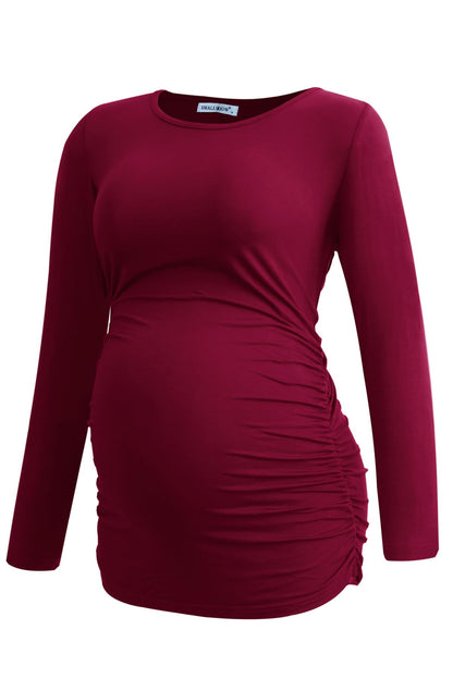 Smallshow Women's 4 Pack Maternity Shirts Long Sleeve Ruched Pregnancy Clothes Tops