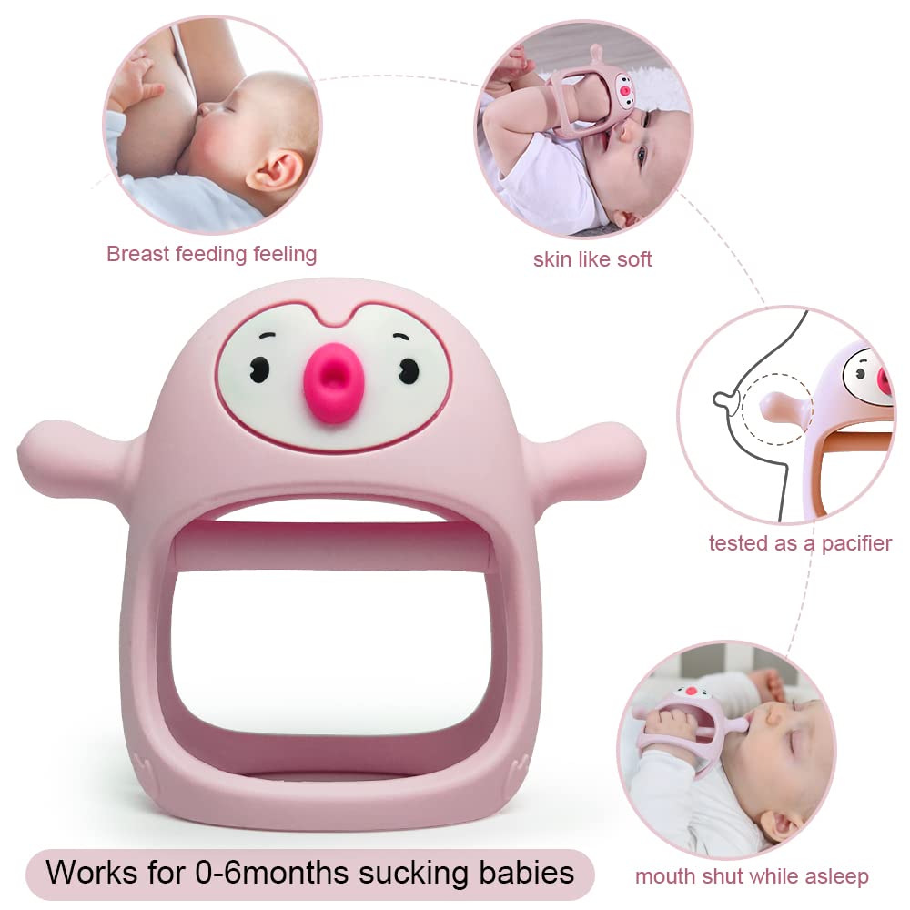 Smily Mia Penguin Teethers, Silicone TeethingToys for Babies 0-6Months, Baby Teethers for 3-6Months, Hand Teether for Infants, Teething/Teether Pacifiers for Infants, Light Purple