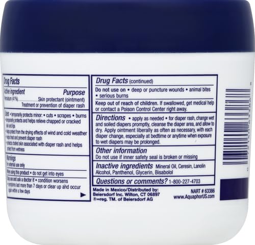 Aquaphor Baby Healing Ointment Advanced Therapy Skin Protectant for Chapped or Dry Skin, Drool Rash and Diaper Rash Ointment, 14 Oz Jar