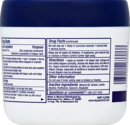 Aquaphor Baby Healing Ointment Advanced Therapy Skin Protectant for Chapped or Dry Skin, Drool Rash and Diaper Rash Ointment, 14 Oz Jar
