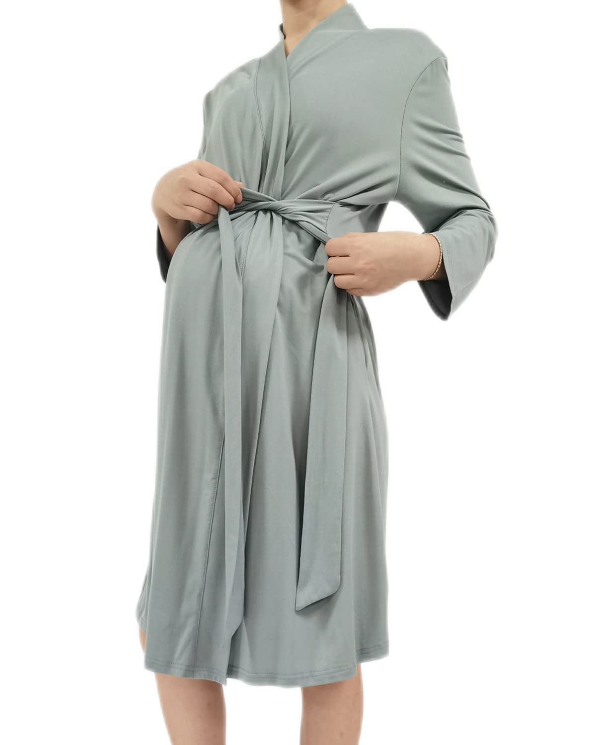 SUFEINI Maternity Robe and Matching Baby Swaddle Blanket Set, Mommy Robe with Receiving Blanket Girls Boys Sleepwear