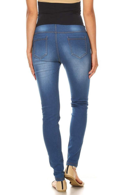 Women's Maternity Jeans Jeggings Full-Panel Pull-On Ripped Distressed Stretchy Skinny Denim Pant
