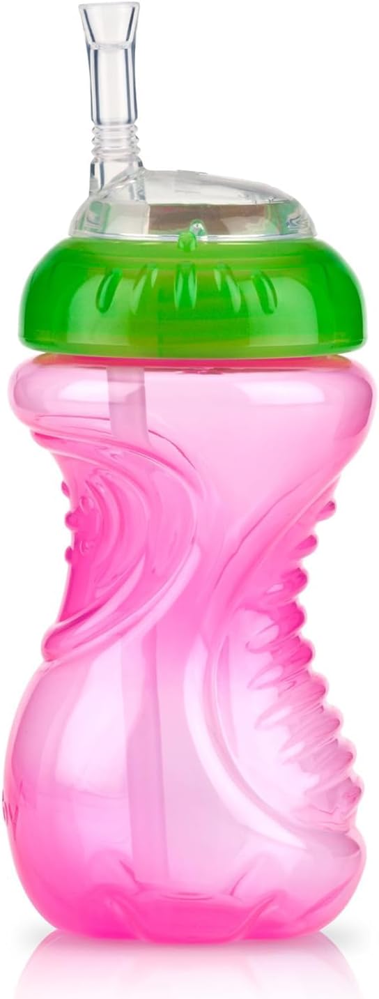 Nuby No-Spill Sippy Cup with Flex Straw - (3-Pack) 10-Ounce Bottles - Sippy Cups for Toddlers 12+ Months - Neutral Color Training Cups for Toddlers