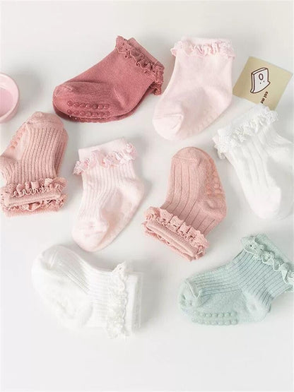 DRESHOW BQUBO Baby Girls Toddler Anti Slip Socks - Cute Frilly Ruffle Grip Ankle Socks for Infant Toddler