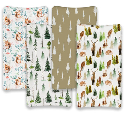 4 Pack Changing Pad Covers Woodland Forest Animals Wood Neutral Unisex Fitted Baby Changing Pad Cover Set for Baby Boys or Girls