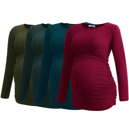 Smallshow Women's 4 Pack Maternity Shirts Long Sleeve Ruched Pregnancy Clothes Tops