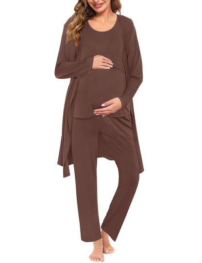 SWOMOG Maternity Nursing Robe Set 3 PCS Women Postpartum Pajamas Breastfeeding Labor Delivery Hospital Pregnancy Pjs