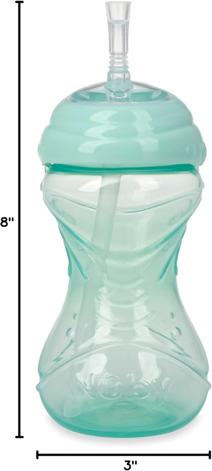 Nuby No-Spill Sippy Cup with Flex Straw - (3-Pack) 10-Ounce Bottles - Sippy Cups for Toddlers 12+ Months - Neutral Color Training Cups for Toddlers