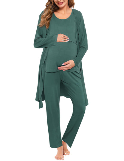 SWOMOG Maternity Nursing Robe Set 3 PCS Women Postpartum Pajamas Breastfeeding Labor Delivery Hospital Pregnancy Pjs
