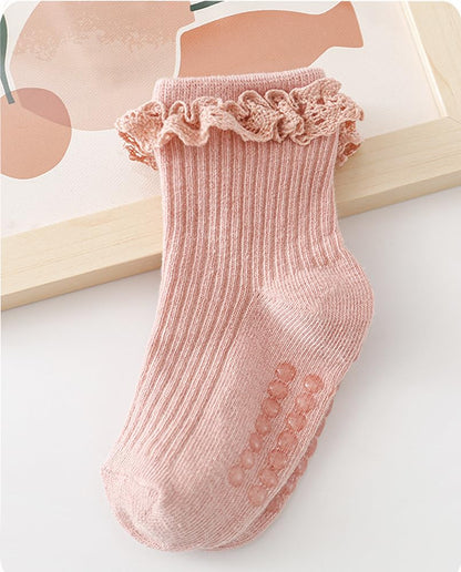 DRESHOW BQUBO Baby Girls Toddler Anti Slip Socks - Cute Frilly Ruffle Grip Ankle Socks for Infant Toddler