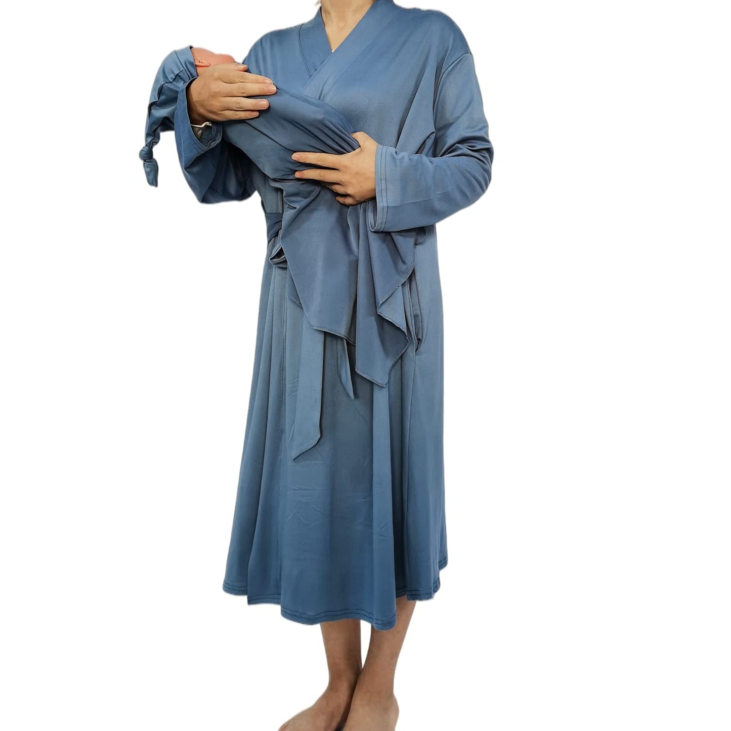 SUFEINI Maternity Robe and Matching Baby Swaddle Blanket Set, Mommy Robe with Receiving Blanket Girls Boys Sleepwear