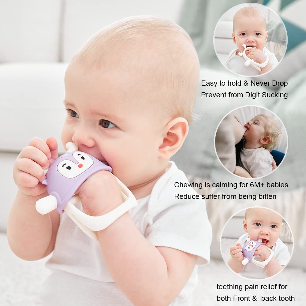 Smily Mia Penguin Teethers, Silicone TeethingToys for Babies 0-6Months, Baby Teethers for 3-6Months, Hand Teether for Infants, Teething/Teether Pacifiers for Infants, Light Purple