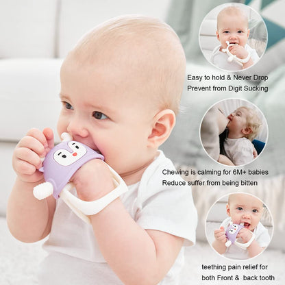 Smily Mia Penguin Teethers, Silicone TeethingToys for Babies 0-6Months, Baby Teethers for 3-6Months, Hand Teether for Infants, Teething/Teether Pacifiers for Infants, Light Purple