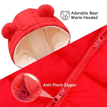 BYFRI Baby Boys Girls Snowsuit Newborn Cozy Winter Coat Infant Bear Hooded Jumpsuit Toddler Snow Outfit for 0-24 Months