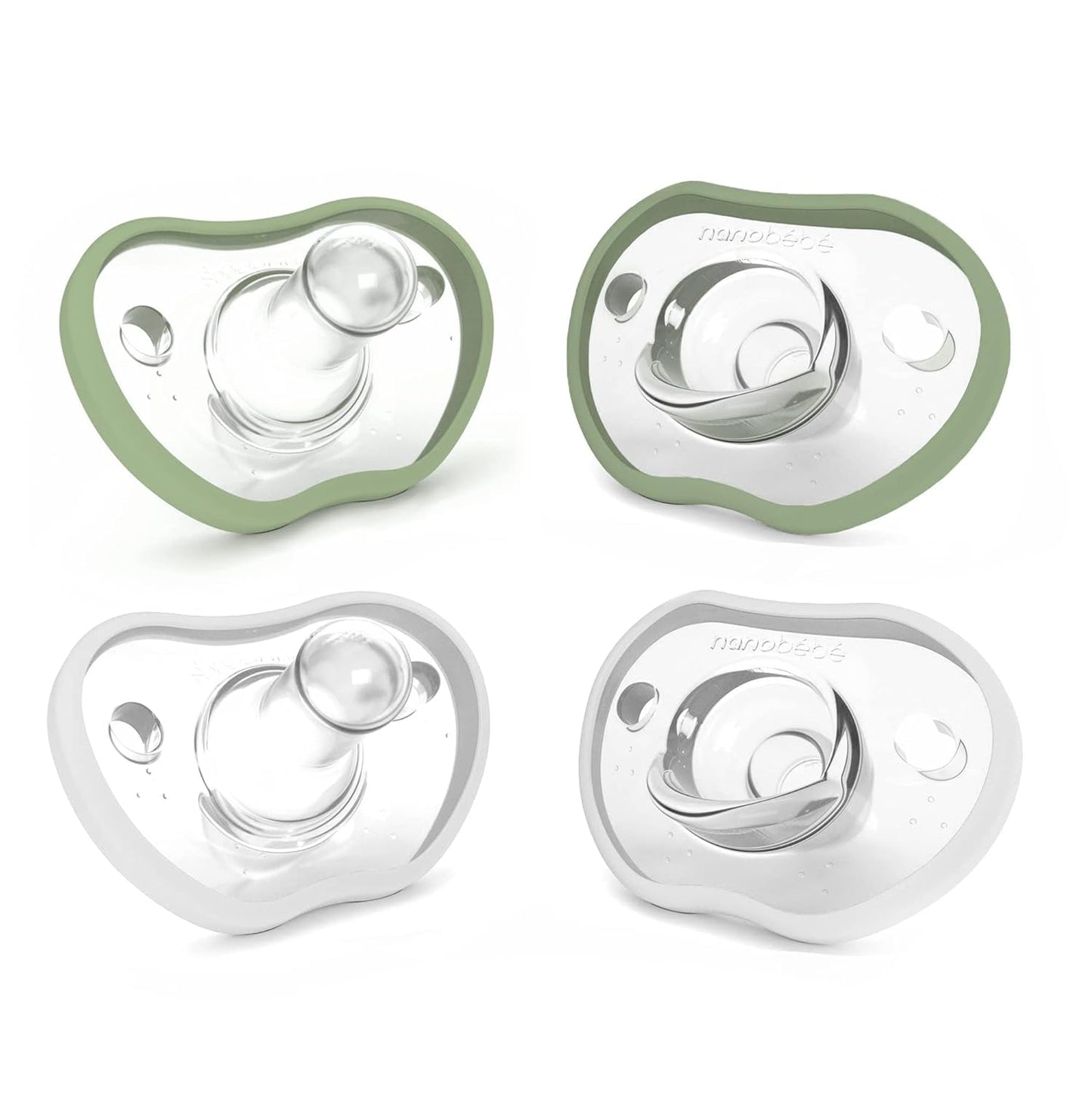 Nanobebe Active Baby Pacifiers 4-36 Months - Orthodontic, Lightweight and Vented, Curves Comfortably with Face Contour, 100% Silicone - BPA Free, Perfect Baby Registry Gift 4pk, White/Pink