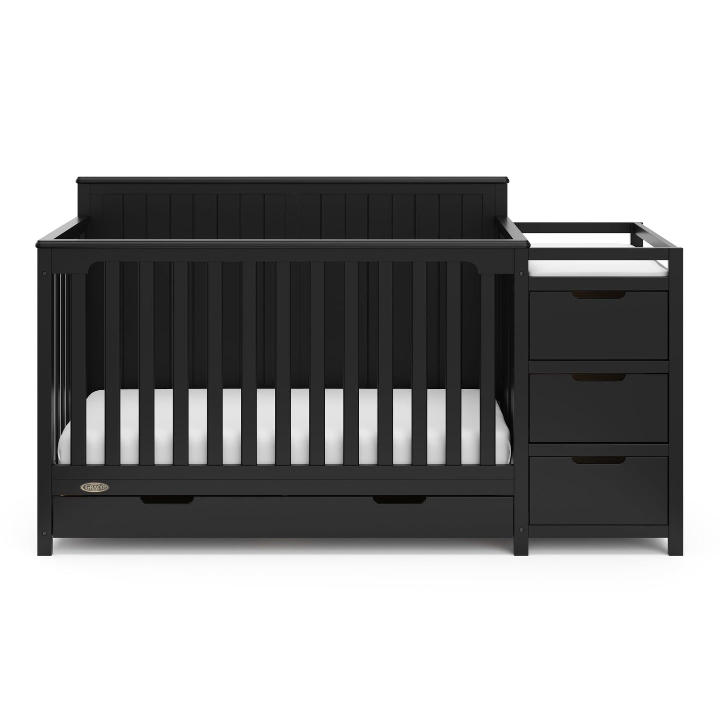Graco Hadley 5-in-1 Convertible Crib & Changer – GREENGUARD Gold Certified, Fits Standard Crib Mattress, Converts to Toddler Bed and Full Bed, 4 Adjustable Mattress Heights (Pebble Gray)
