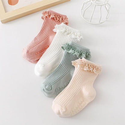 DRESHOW BQUBO Baby Girls Toddler Anti Slip Socks - Cute Frilly Ruffle Grip Ankle Socks for Infant Toddler