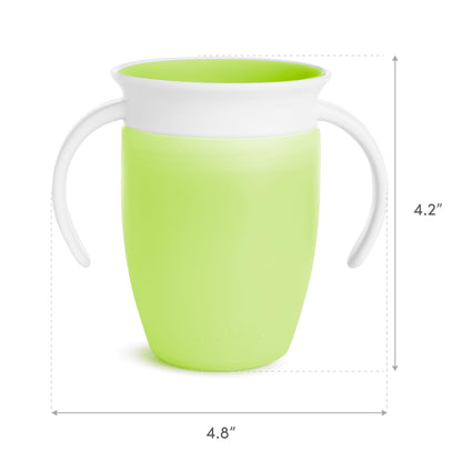 Munchkin Miracle 360 Sippy Cup for 6 Month Old, Spill Proof Baby and Toddler Cups with Transition Handles, 7 Ounce, 2 Pack, Blue/Green