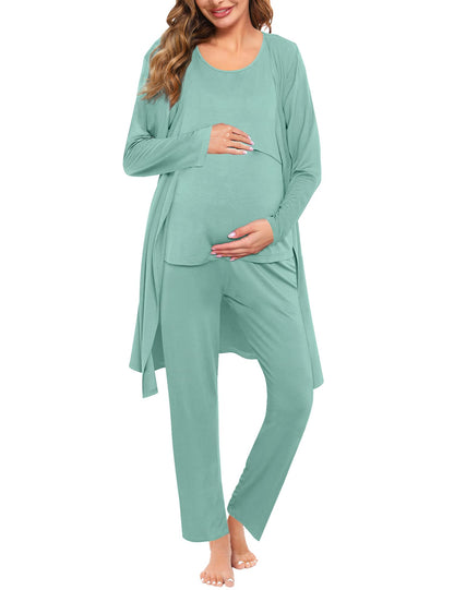 SWOMOG Maternity Nursing Robe Set 3 PCS Women Postpartum Pajamas Breastfeeding Labor Delivery Hospital Pregnancy Pjs