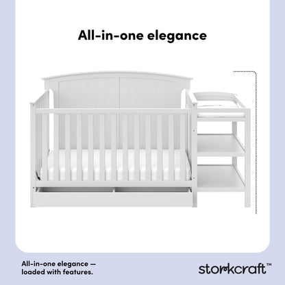Storkcraft Steveston 5-in-1 Convertible Crib & Changer – GREENGUARD Gold Certified, Fits Standard Crib Mattress, Converts to Toddler Bed and Full Bed, 4 Adjustable Mattress Heights (Gray)
