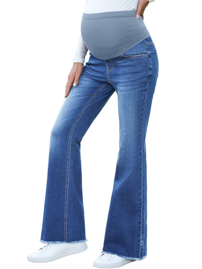 BLENCOT Maternity Jeans for Women Over Belly Pregnancy Pants Comfy Pregnant Jeans Flare Denim Jeans with Pockets
