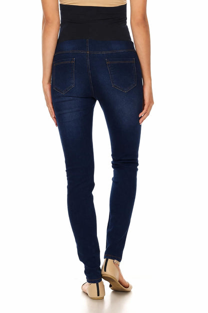 Women's Maternity Jeans Jeggings Full-Panel Pull-On Ripped Distressed Stretchy Skinny Denim Pant