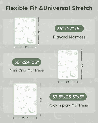 Unnivoll Baby Crib Sheets for Boys Girls, 28x52x8in Fitted Crib Sheet Neutral 3 Pack for Standard Crib and Toddler Mattress, Breathable Soft Microfiber Baby Sheet Blue Gray Planet