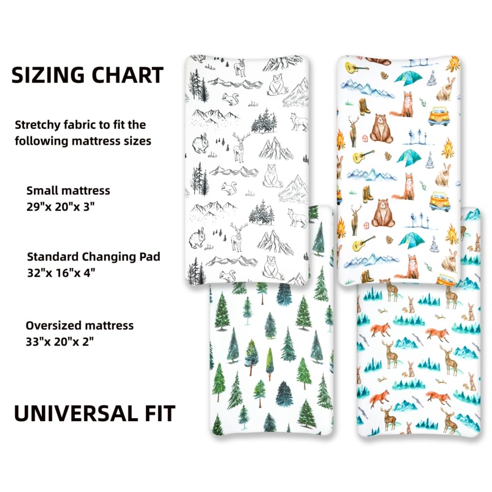 4 Pack Changing Pad Covers Woodland Forest Animals Wood Neutral Unisex Fitted Baby Changing Pad Cover Set for Baby Boys or Girls
