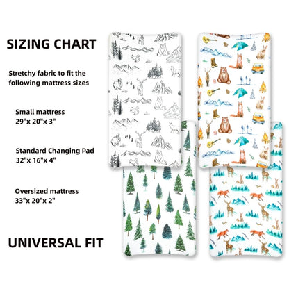 4 Pack Changing Pad Covers Woodland Forest Animals Wood Neutral Unisex Fitted Baby Changing Pad Cover Set for Baby Boys or Girls